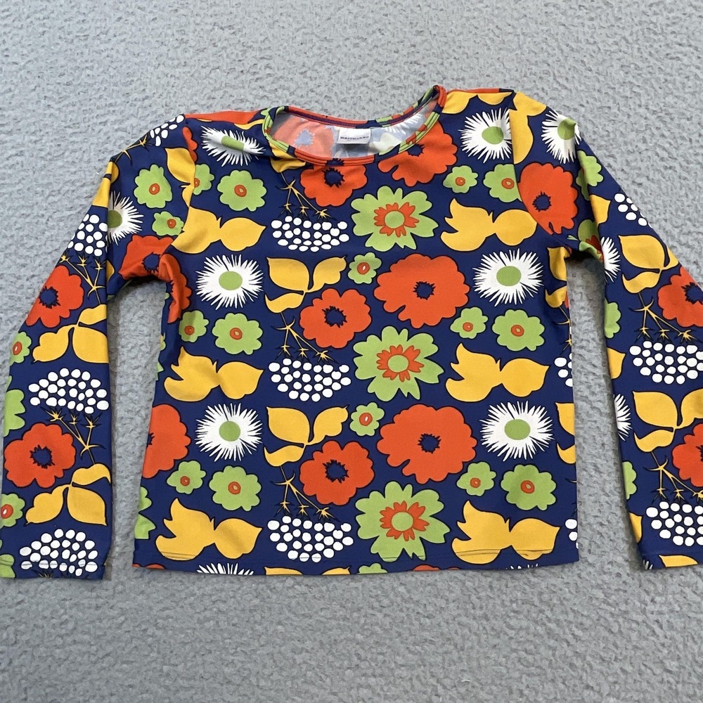 Marimekko For‎ Target Swim Top Girls XL Navy Multicolor Floral Long Sleeve Rash